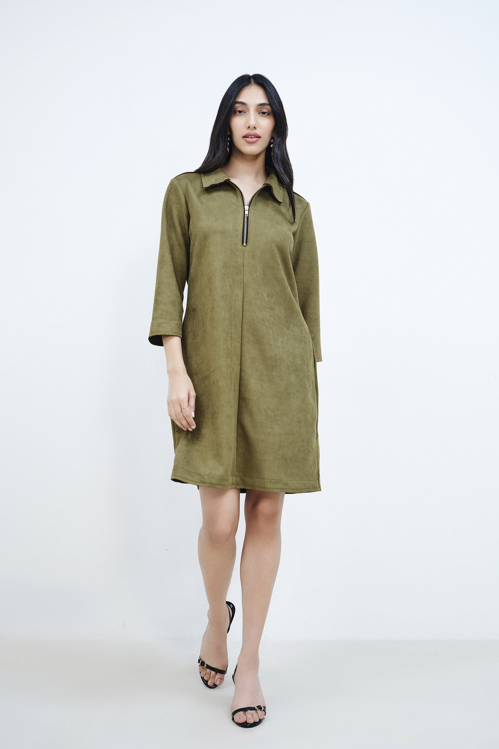 Safari Olive Suede Dress, Olive, image 1